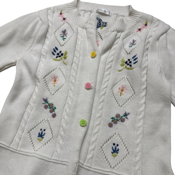 Zebra Fish white Floral Knit Cardigan Sweater Button Up Embroidered Girls Sz 8-9 - Picture 2 of 6